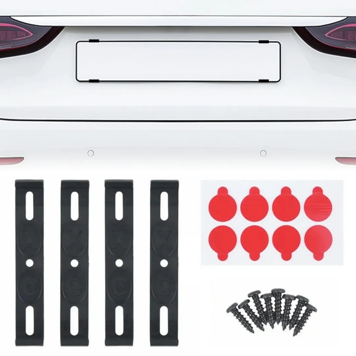 Поставка за регистрационен номер за кола, Минималистичен и премиум дизайн, Здрава пластмасова рамка с 4 скоби, Съвместим с повечето превозни средства, Универсален, Черен