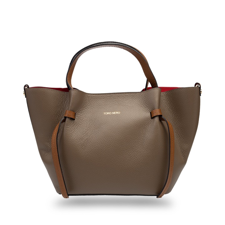 Geanta dama din piele naturala taupe inchis Loretta