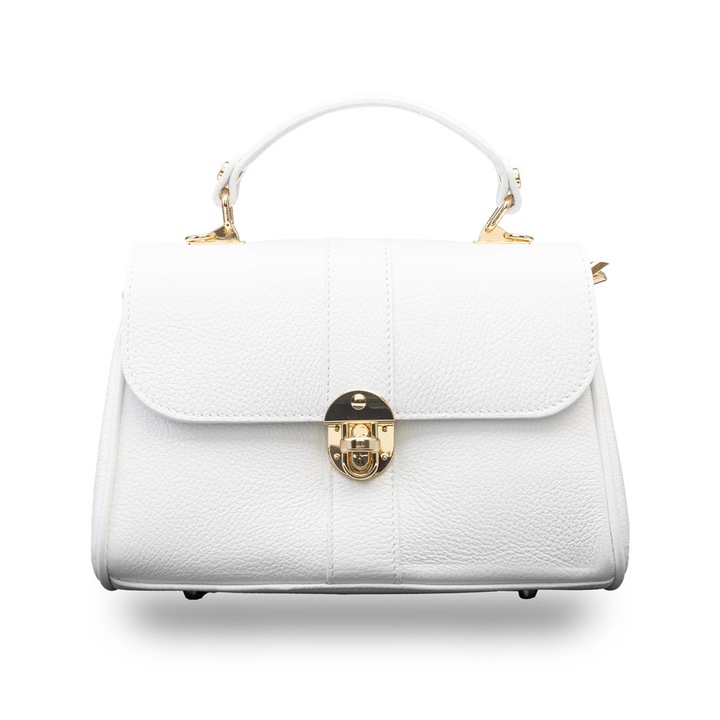 Geanta dama din piele naturala alb Beatrice