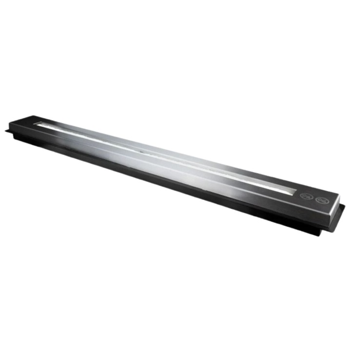 Arzator cu bioetanol / Semineu pe bioetanol Liniar INSERT 900 x 110 x 53 mm, de incastrat, din otel inoxidabil, cu pietricele albe, palnie si recipient aromaterapie incluse