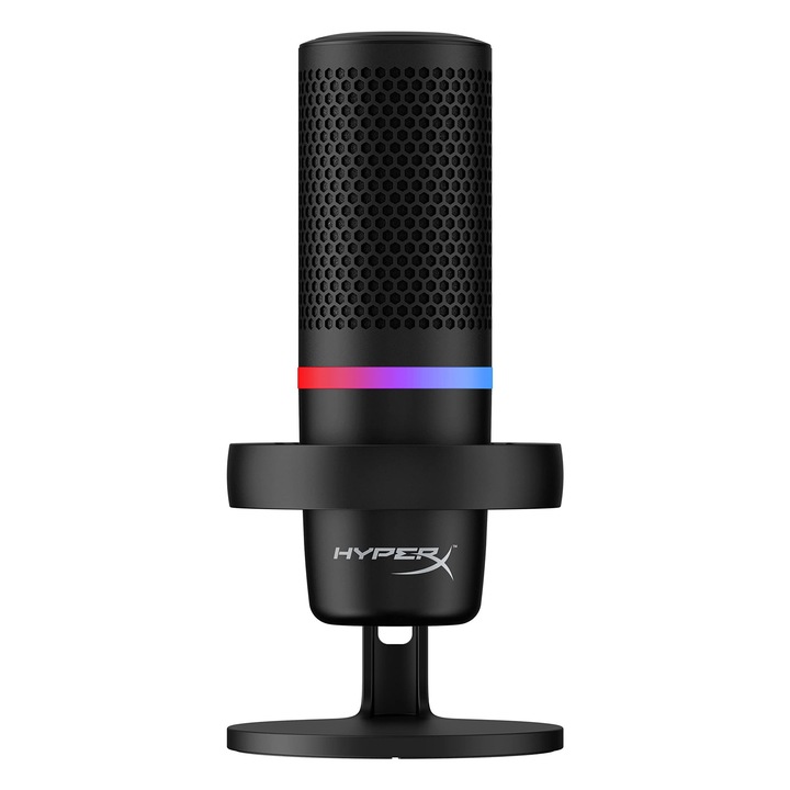Микрофон HyperX Duocast, кондензаторен, RGB осветление, плоска амортисьорна стойка, черен