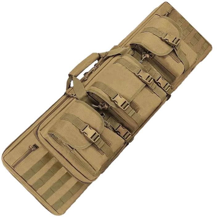 Geanta pentru pusca, 36 inch, compartiment dublu, sistem Molle, fermoar cu incuietoare, maro