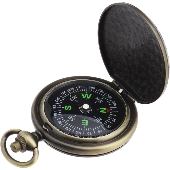Hordozható retro fém iránytű, kompakt, tartós, túrázáshoz, kempingezéshez, vadászathoz, arany színű
