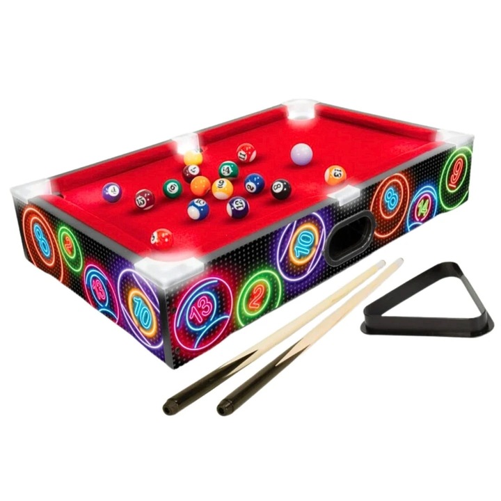 Мини билярдна маса, преносима, с LED аксесоари, 48,5x30 см