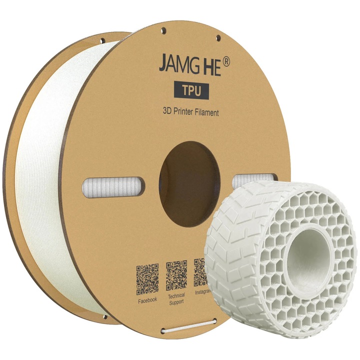 Гъвкава нишка, Jamghe, TPU-95A, Бял, 1.75 мм, 1000 г