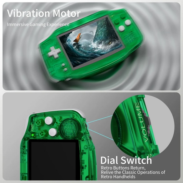 Consola portabila Anbernic RG34XX, emulatoare, 64GB, 3.4 inch LCD, 6000 jocuri, Verde Transparent