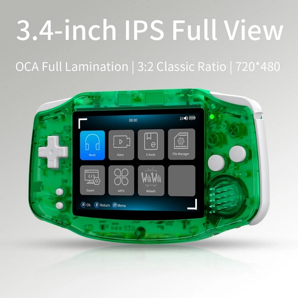 Consola portabila Anbernic RG34XX, emulatoare, 64GB, 3.4 inch LCD, 6000 jocuri, Verde Transparent