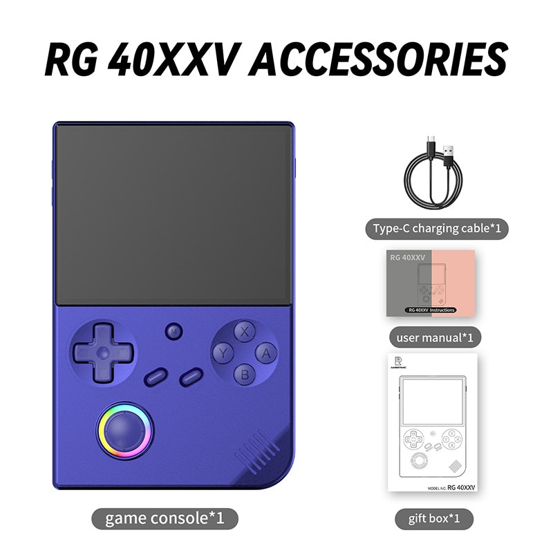 Consola portabila Anbernic RG40XX V, 64GB, Ecran 4 Inch IPS, 6000+ jocuri, Albastru Indigo