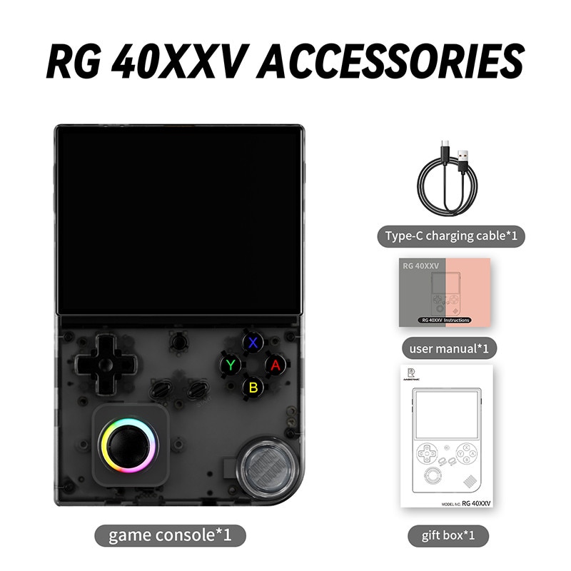 Consola portabila Anbernic RG40XX V, 64GB, Ecran 4 Inch IPS, 6000+ jocuri, Negru Transparent