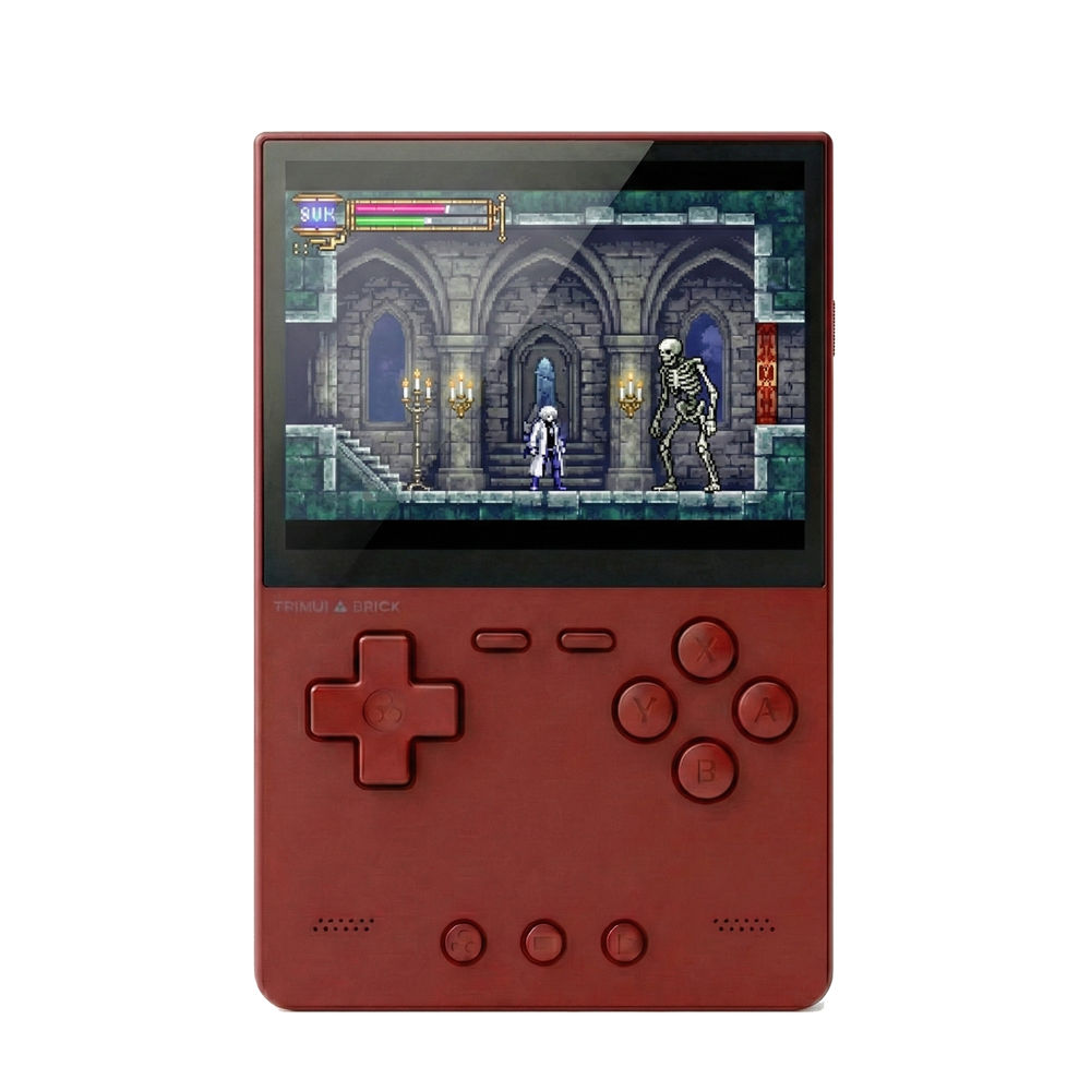 Consola retro TRIMUI Brick 64GB cu jocuri, quad core Cortex-A53 2.0GHz, 1GB RAM, IPS LCD 3.2" 1024x768 4:3, acumulator 3000 mAh, WiFi, Bluetooth, rosu, portabila
