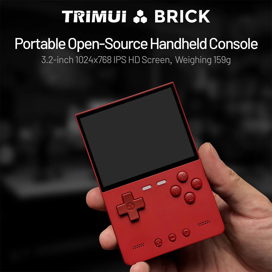 Consola retro TRIMUI Brick 64GB cu jocuri, quad core Cortex-A53 2.0GHz, 1GB RAM, IPS LCD 3.2" 1024x768 4:3, acumulator 3000 mAh, WiFi, Bluetooth, rosu, portabila