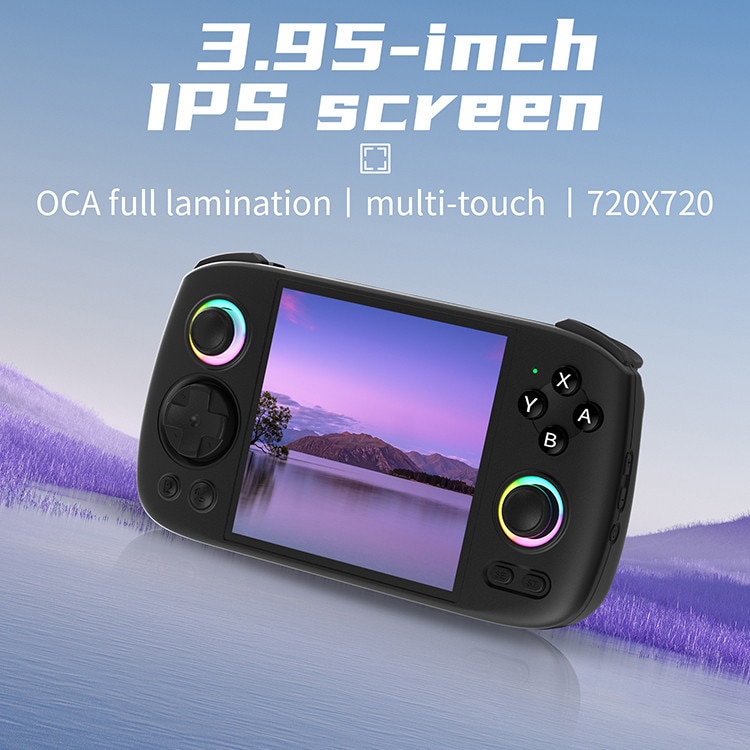 Consola portabila Anbernic RG Cube, Ecran 3.95 inch IPS, Android 13, 8GB Ram, 128GB, 5000 Jocuri, Negru