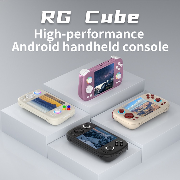 Consola portabila Anbernic RG Cube, Ecran 3.95 inch IPS, Android 13, 8GB Ram, 128GB, 5000 Jocuri, Negru