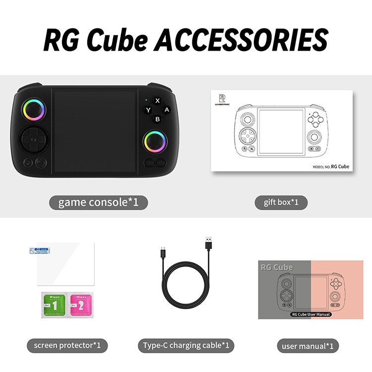 Consola portabila Anbernic RG Cube, Ecran 3.95 inch IPS, Android 13, 8GB Ram, 128GB, 5000 Jocuri, Negru