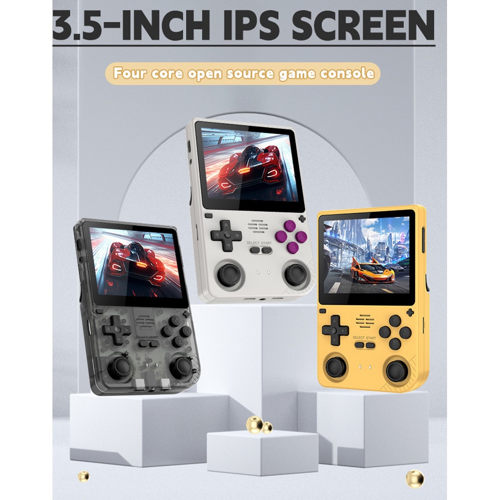 Consola portabila de jocuri Powkiddy V20, 3.5 Inch IPS, 64GB, 10 emulatoare, dual analog, 5000mAh, 10.000 jocuri, Negru transparent