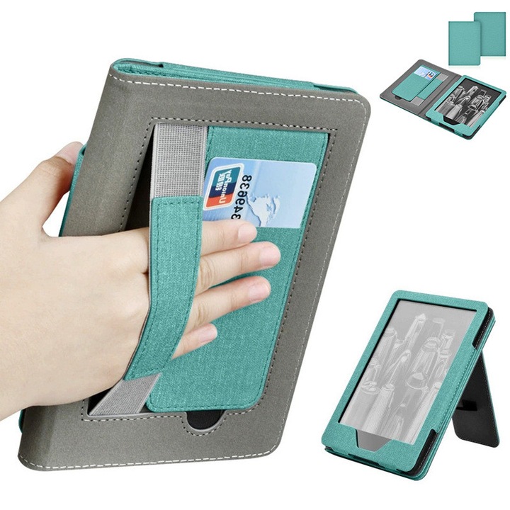 Husa eBook, Fudisenn®, Pentru Kindle Paperwhite 2024 (12th gen) 7 inch/Kindle Colorsoft Signature Edition 7 inch, cu suport si maner, albastru deschis