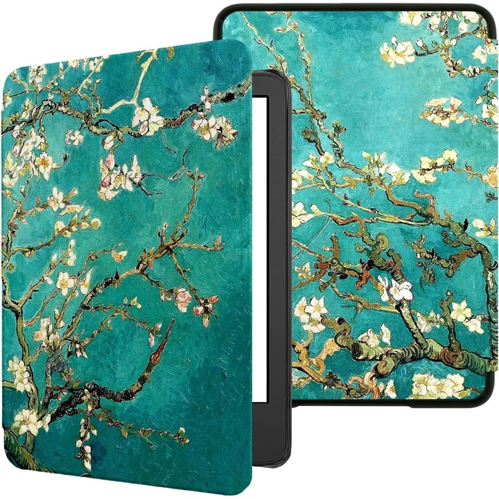 Husa pentru Kindle Paperwhite 6, E-Reader, Fudisenn®, 7 inch, Activare si Repaus automat, Design subtire, Inchidere magnetica, Rezistenta la socuri, Model cu flori de caisa