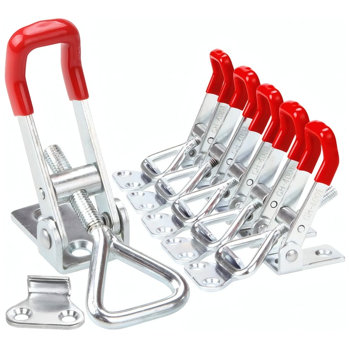 Set 6 cleme de fixare toggle, Chucai, reglabil, capacitate 150kg, metal, argintiu/rosu