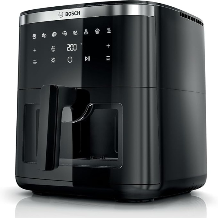 Bosch Series 6 Air Fryer, MAF671B0, Capacitate 7, 2 L, 7 Programe Predefinite, Fereastra Iluminata pentru Vizualizare, Gatire cu Pana la 65% Mai Rapida, Culoare Negru