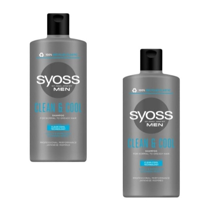 2 db-os Syoss Men Clean & Cool sampon normál és zsíros hajra, 440 ml