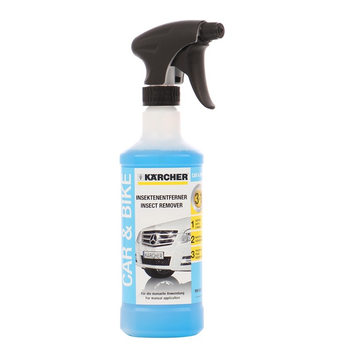 Detergent auto Karcher, indeparteaza delicat insectele de pe suprafetele vopsite, grilajele radiatoarelor, oglinzile laterale, panouri si suprafete din plastic, 500 ml