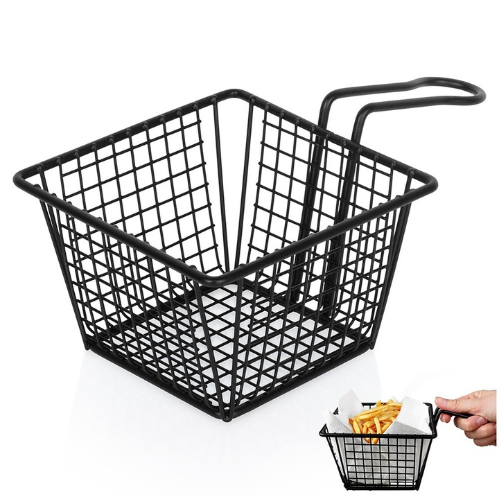 Cos Pentru Cartofi Prajiti, Excellent Houseware, 22x13x8 cm, Metal, Negru Mat, Utilizare Universala, Maner Practic, Negru