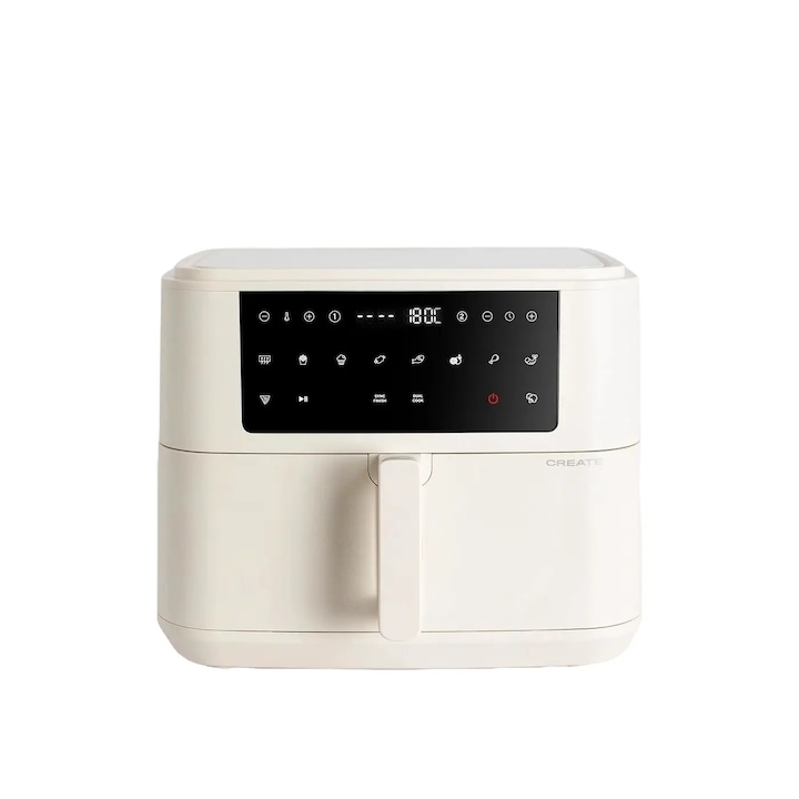 Фритюрник с горещ въздух CREATE, Air Fryer Dual, капацитет 10 литра, без олио, 10 програми, регулируема температура 50-200°C, 60 мин. таймер, сензорен екран, автоматично изключване, звуков сигнал, ергономична дръжка, бързо загряване, крем