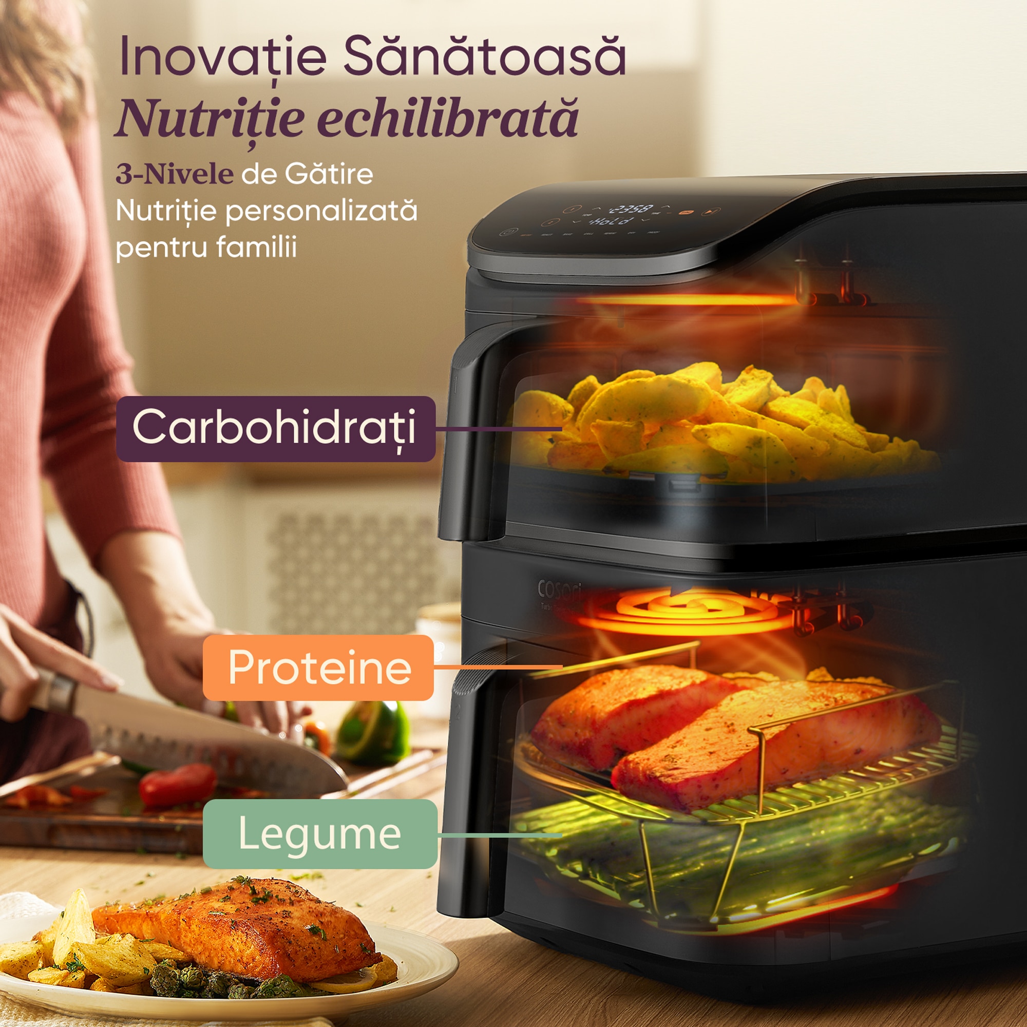Friteuza cu aer cald COSORI Turbo Tower de 10.8 litri, 2630 W, 7