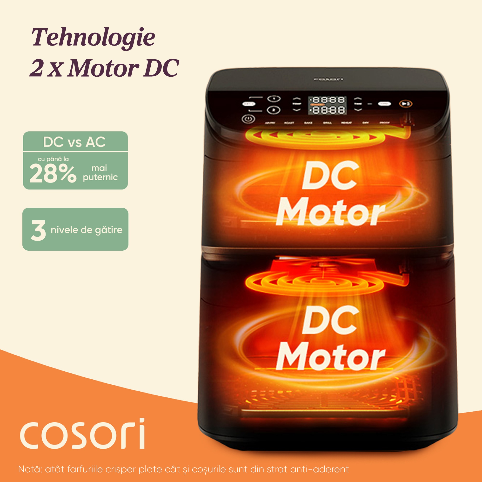 Friteuza cu aer cald COSORI Turbo Tower de 10.8 litri, 2630 W, 7