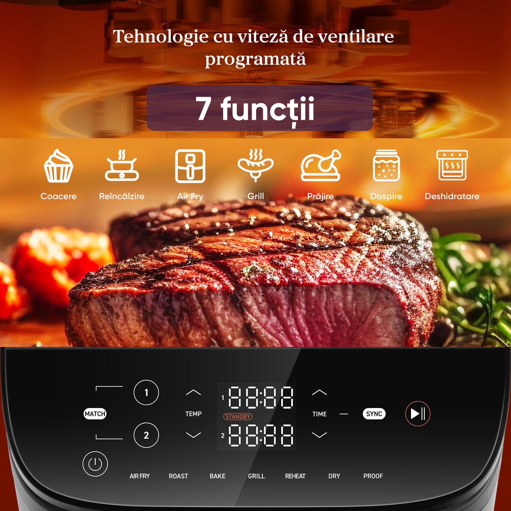 Friteuza cu aer cald COSORI Turbo Tower de 10.8 litri, 2630 W, 7