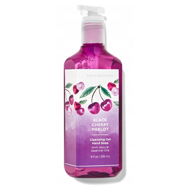 Gél kézmosószappan, Bath & Body Works, Black Cherry Merlot, 236 ml, unisex, folyékony, többszínű, illóolajokat, E-vitamint, shea vaj kivonatot, aloe verát tartalmaz, parabénmentes, szulfátmentes, mesterséges színezéket tartalmaz