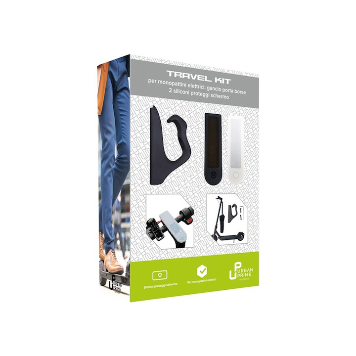 Kit travel Urban Prime, set 2x protecție display, 1x cârlig, pentru trotinete electrice