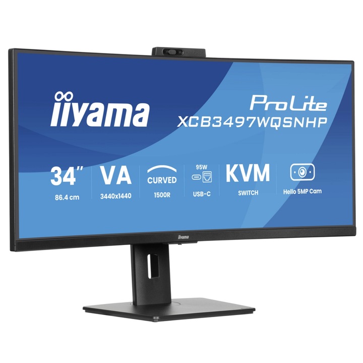 Iiyama 34"-os VA LED monitor XCB3497WQSNPH-B1, WQHD 3440 x 1440, HDMI, DisplayPort, Ívelt képernyő, hangszórók, 120 Hz, 0,4 ms fekete