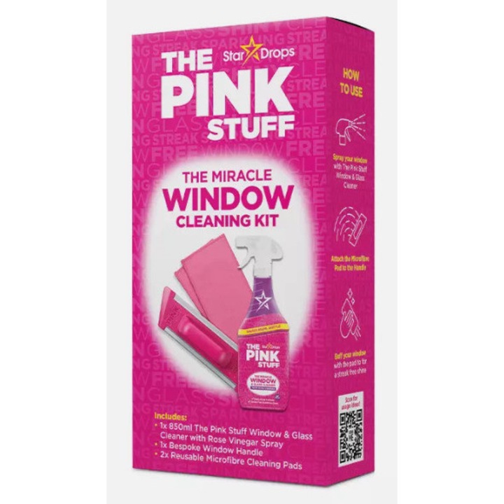 Pink Stuff ablaktisztító készlet súrolóval (850 ml oldat + 2 pengés eszköz)