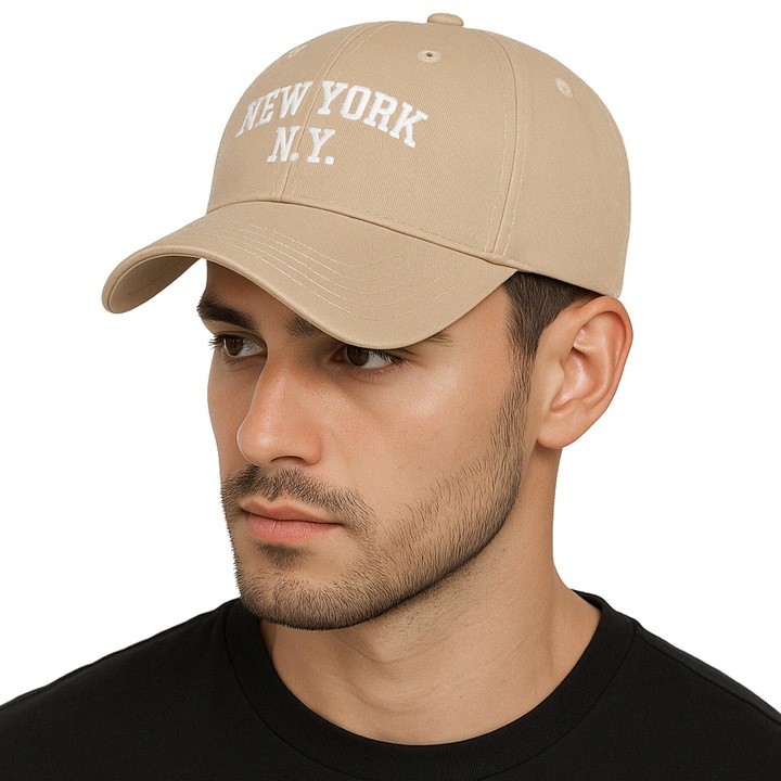 Sapca baseball unisex, Moramo, 5282, Bumbac, Snapback NY, Reglabila, Beige