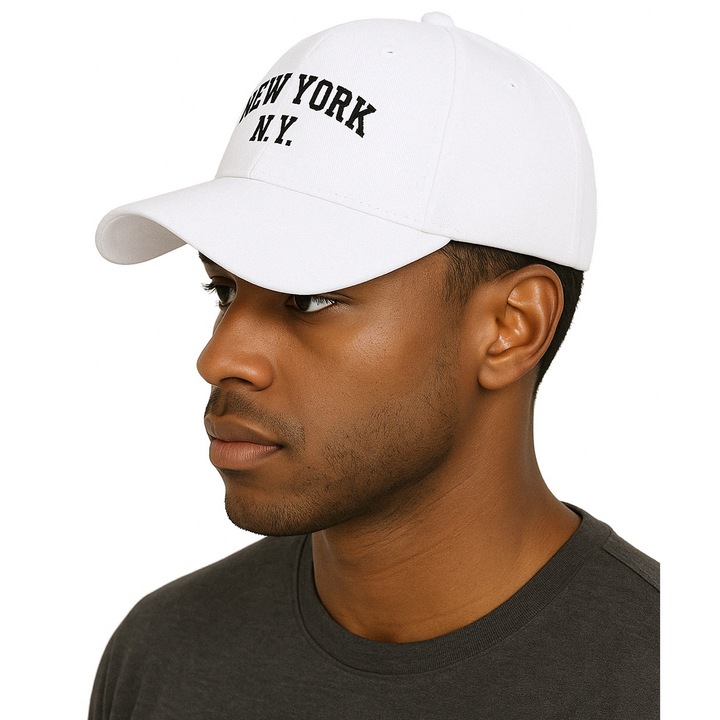 Sapca baseball unisex, Moramo, 5282, Bumbac, Snapback NY, Reglabila, Alb