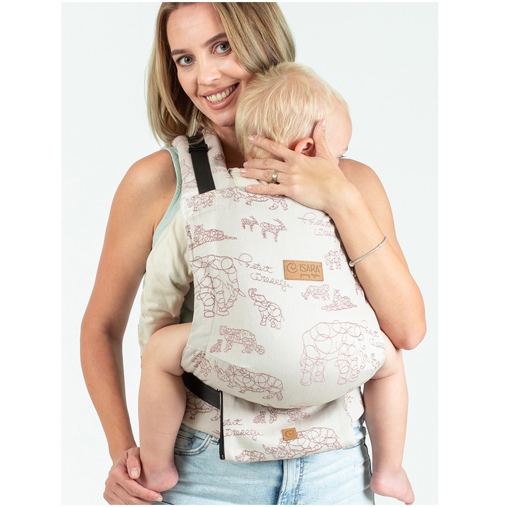 Marsupiu pentru bebelusi ISARA Quick Full Buckle V2 Wildlife Sandy