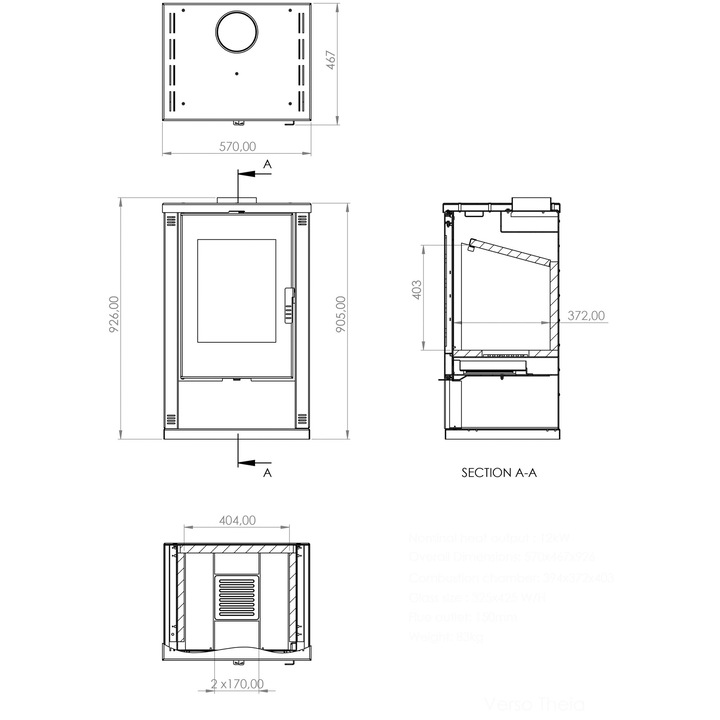 Камина Verso Theia, 9 kw, червена, енергиен клас А+