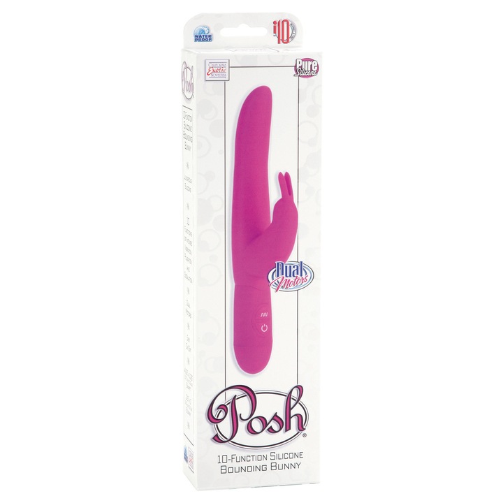 Vibrator multifunctional Posh, model Bounding Bunny, 10 functii, silicon, roz