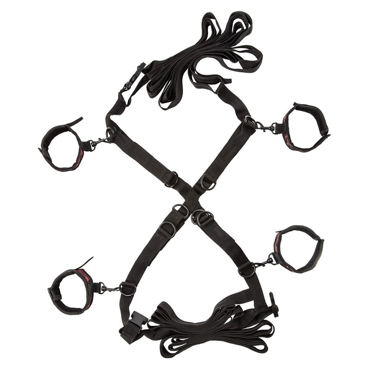 BDSM комплекти Scandal Over the Bed Cross, черни, регулируеми, меки маншети