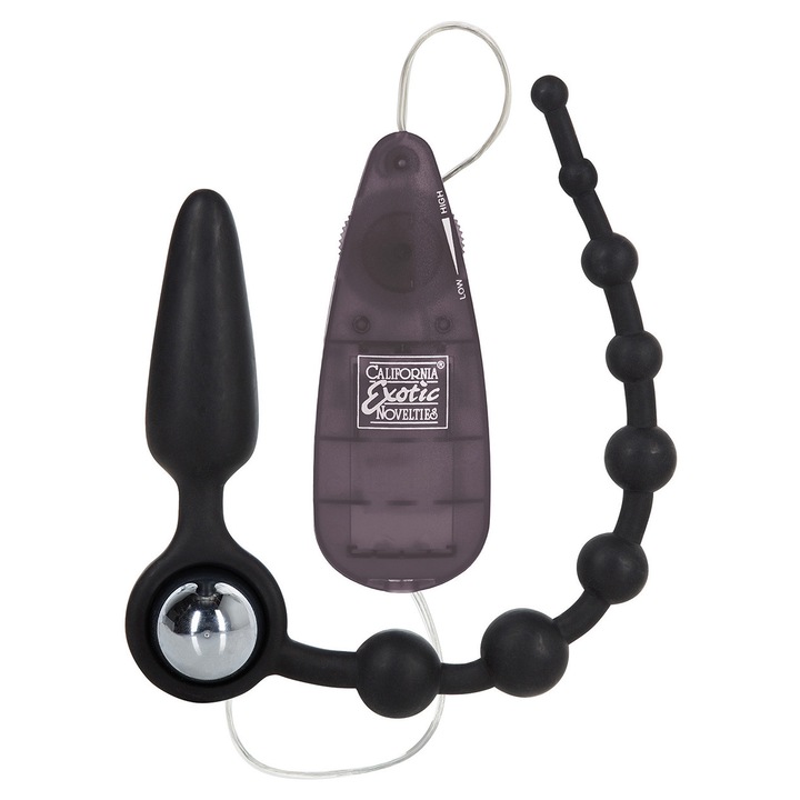 CalExotics 2 az 1-ben anális dugó, prosztata stimuláció, állítható rezgések, fekete