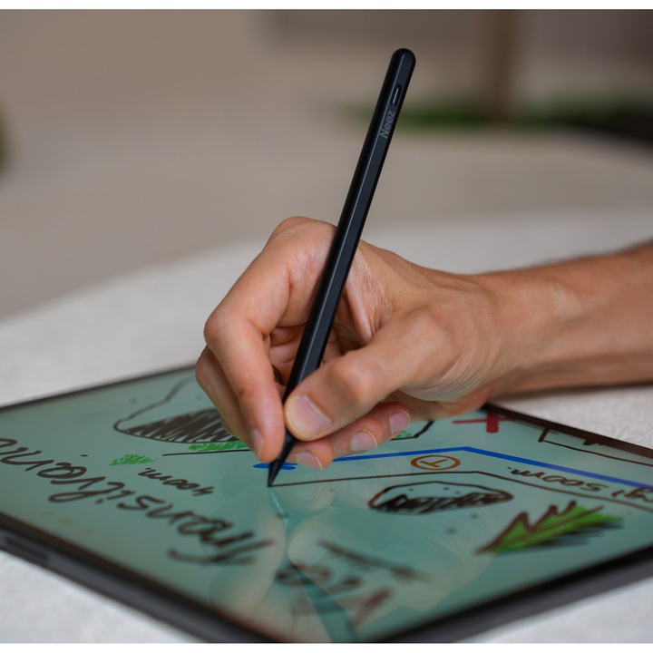 Стилус писалка, Neez Pencil Pro, за Apple iPad (2018-2026), Алтернатива на Apple Pencil, Palm Rejection, Tilt функция, Бързо USB-C (10 мин) + Безжично зареждане, Магнитно закрепване, Bluetooth, Резервни накрайници, Черен