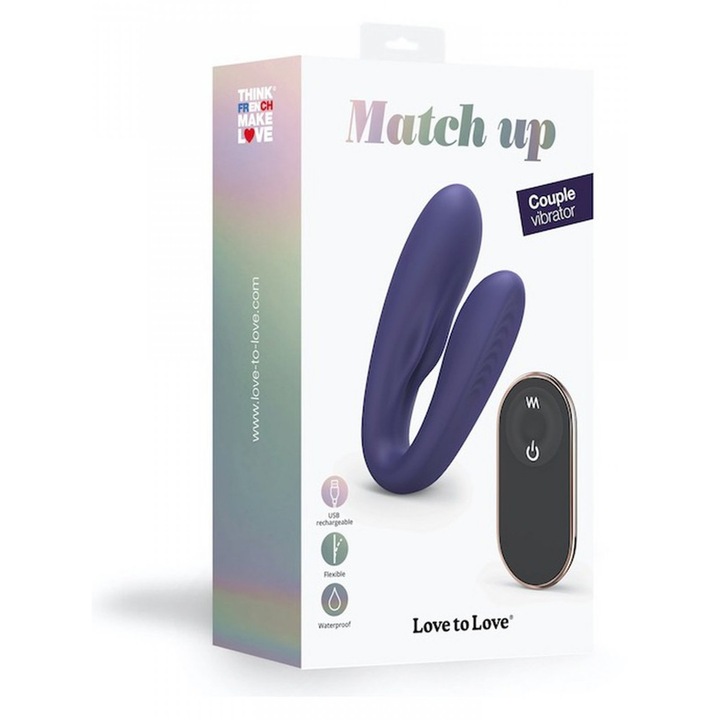 Вибратор Love to Love, Match Up, 9 режима на вибрация, Цвят индиго, Размер 9x2 см, С дистанционно управление