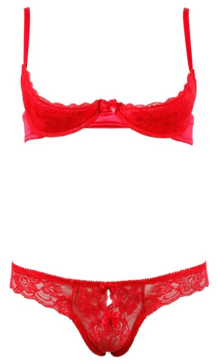 Szexi női fehérnemű szett, Cottelli, félkosáros melltartó, állítható pántokkal, piros, csipke és szatén, M INTL