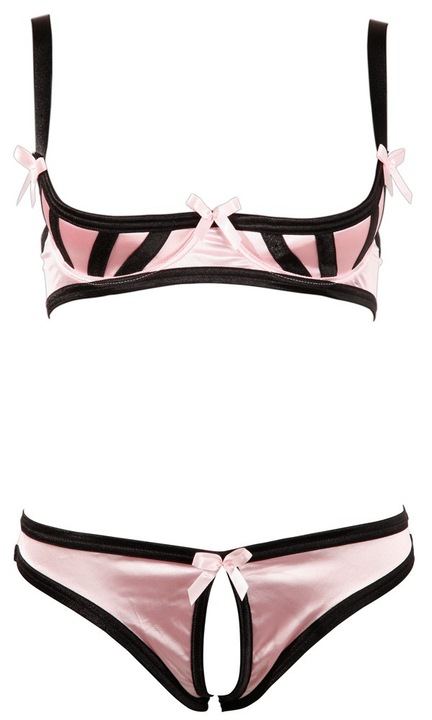 Cottelli szexi fehérnemű szett, melltartó támasztékkal, kontrasztos részletekkel, rózsaszín/fekete szín, 80B/M méret