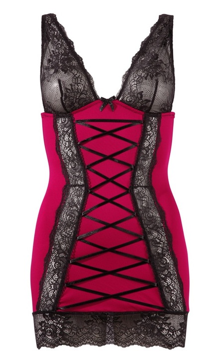 Cottelli szexi fehérnemű ruha, piros, fekete csipkével, L-es méret