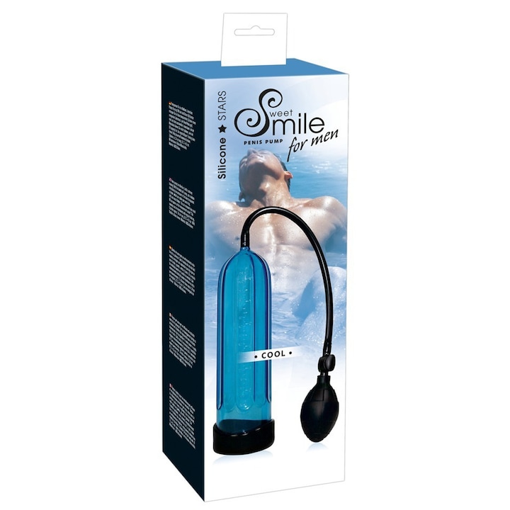Секс помпа Sweet Smile Smile Pump, цилиндър 24x6.4см, силиконов ръкав 3.1см, син