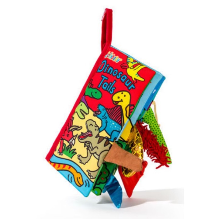 Carte senzoriala pentru bebelusi din material textil moale, Dinosaur tails, tridimensionala, educativa, jucarie interactiva copii