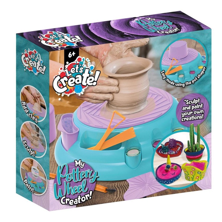 OEM Kerámia és színező készlet, fazekasgép, 2 díszítőeszköz, 6 festékesdoboz, levegőn száradó agyag