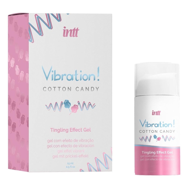 Gel de performanta sexuala Intt, efect de vibratie si incalzire, aroma de vata de zahar, 15ml